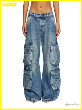 Relaxed Low Waist Wide Leg Cargo Jeans with Pockets